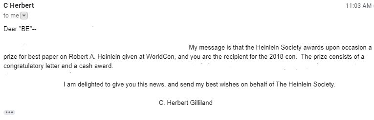 Heinlein Award Email